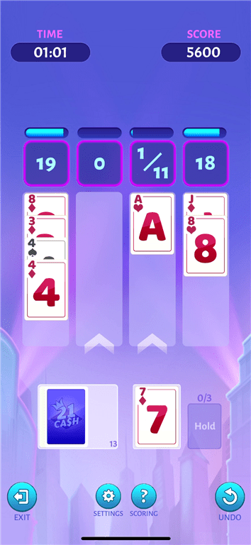 Playing a game on the 21 Cash gaming app.
