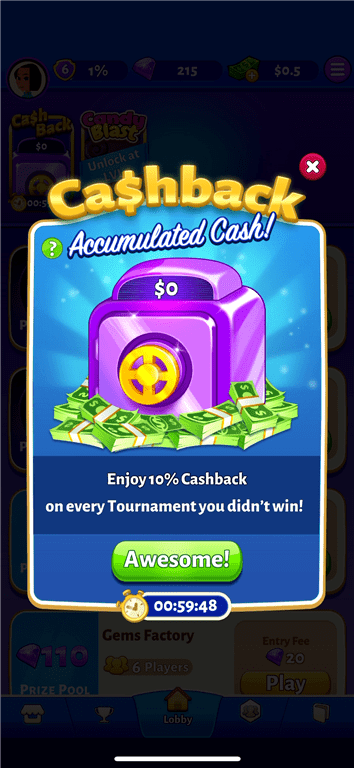 A cashback offer awarded for reaching level 6 on 21 Cash.
