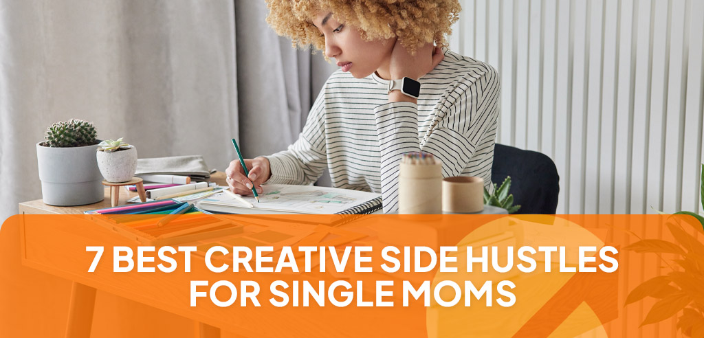 Woman sitting at a desk and drawing something in a sketchbook, representing the 7 best creative side hustles for single moms