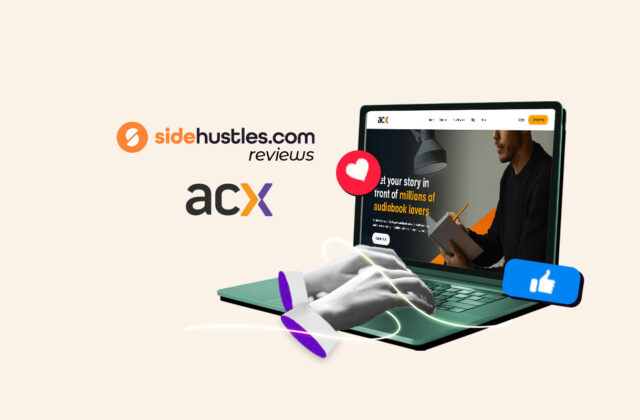 Hands of an aspiring audiobook narrator over a laptop open to the ACX.com homepage