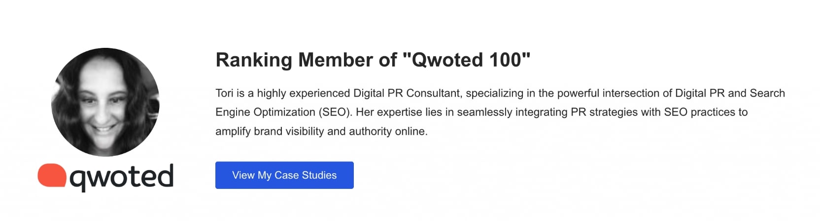 Qwoted profile of expert digital PR consultant Tori Bell