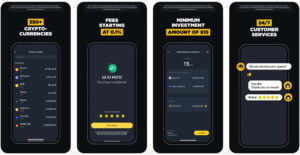 Screenshots of the Binance mobile app for making money from cryptocurrency