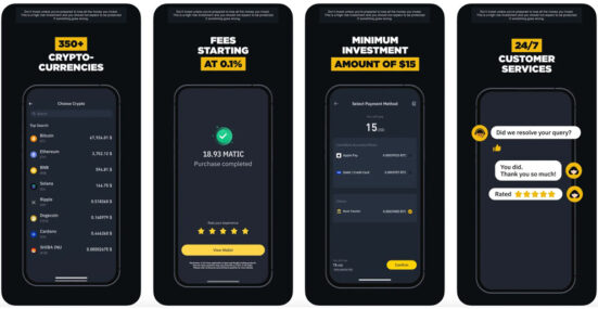 Screenshots of the Binance mobile app for making money from cryptocurrency