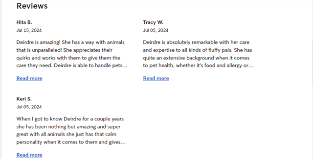 Rover reviews for pet sitter Deirdre B.