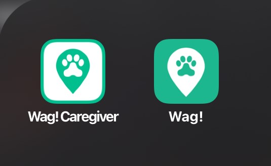 Image showing the icons for the Wag! Caregiver app and the Wag! app for clients.