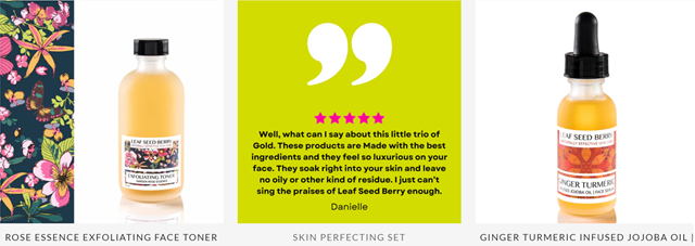 Customer review of one of Leaf Seed Berry's skincare products