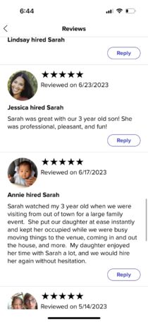 Sarah Matisse's Reviews from parents on UrbanSitter.