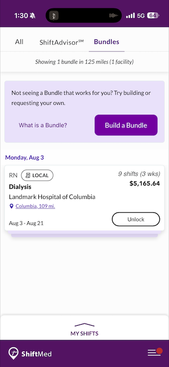 ShiftMed interface displaying bundle shift opportunities.