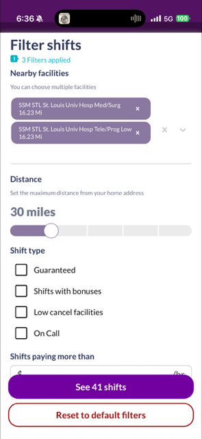 ShiftMed interface displaying nearby shifts.