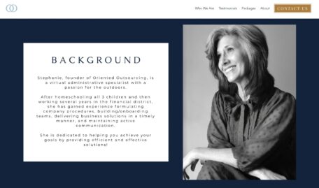 Screenshot from Stephanie Barnes's website showing her biography.