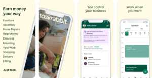 Four interlocking images advertising the benefits of the Tasker TaskRabbit app