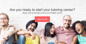 AmazingTalker signup page for English tutors showing five smiling English teachers