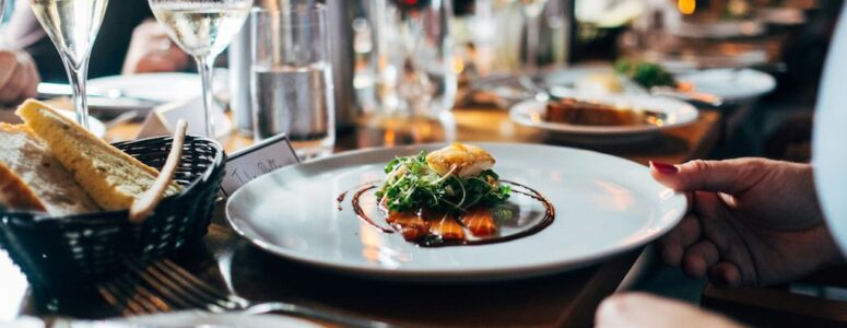 Close view of a plate of food at a fine dining establishment.