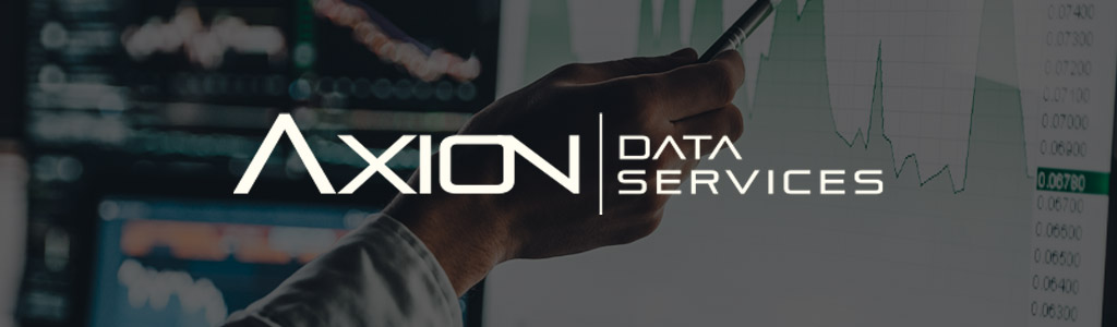 Axion Data Services logo against a darkened background showing a freelancer viewing a graph
