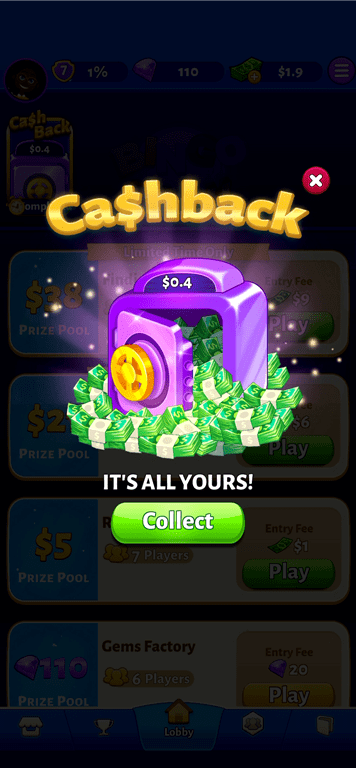 Cashback offer on Bingo Cash.