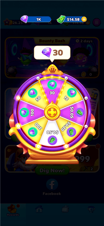 Rewards available with the Lucky Wheel from the Bingo Tour gaming app. 