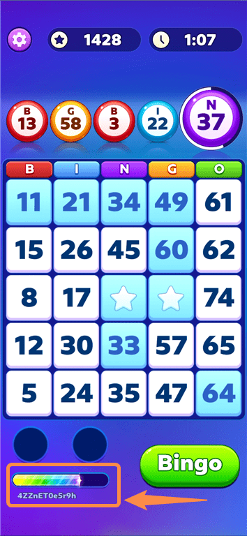 Power-up meter filling up during a cash tournament on the Bingo Tour app.