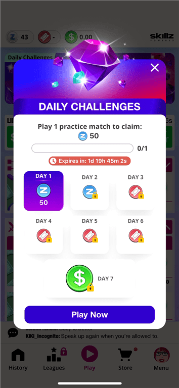 Series of Daily Challenge bonuses on the Blackout Bingo gaming app.