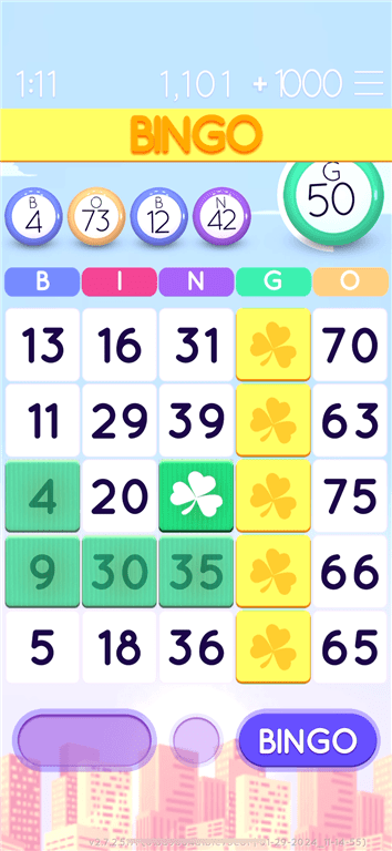 Getting a Bingo on the Blackout Bingo gaming app.