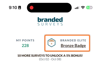 screenshot of branded survey branded elite bronze badge