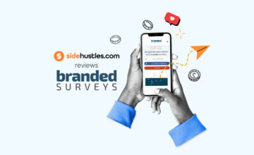 branded surveys review with someone using branded surveys on a phone