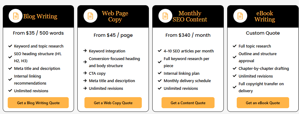 Screenshot of pricing model on Brandi Marcene's site.