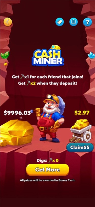 Cash Miner task to earn bonus rewards for inviting friends to join the Bubble Buzz app.