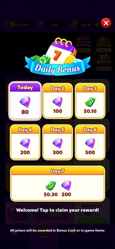 The Daily Bonus feature on Bubble Buzz.