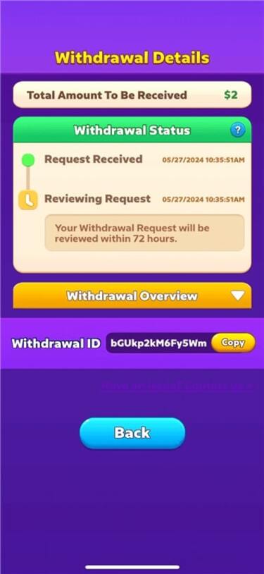 Pending withdrawal on the Bubble Buzz app.