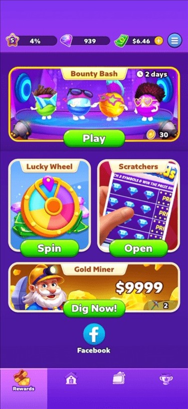 The Rewards tab on the Bubble Buzz gaming app.