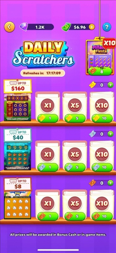 Daily Scratchers bonus task on the Bubble Buzz gaming app.