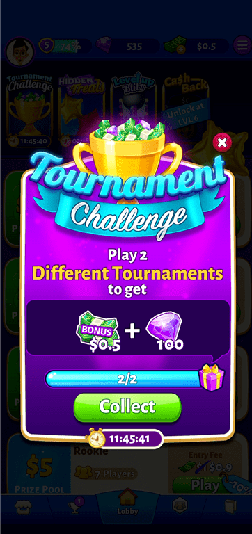 Completing the Bubble Cash Tournament Challenge.