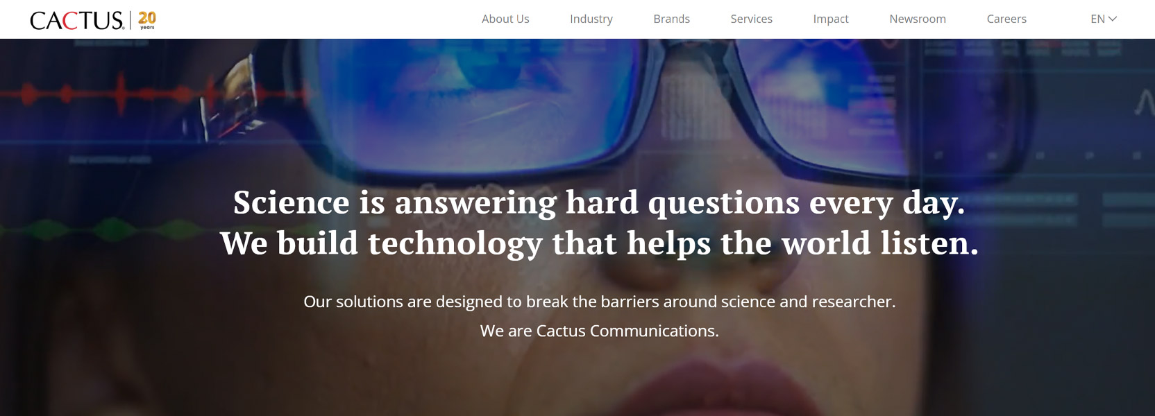 Screenshot of the CACTUS Communications home page