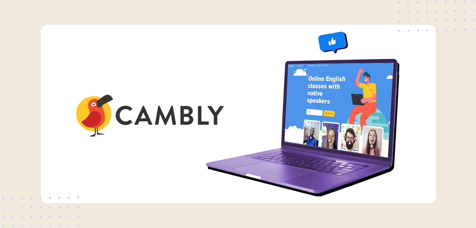 Laptop screen showing the Cambly website