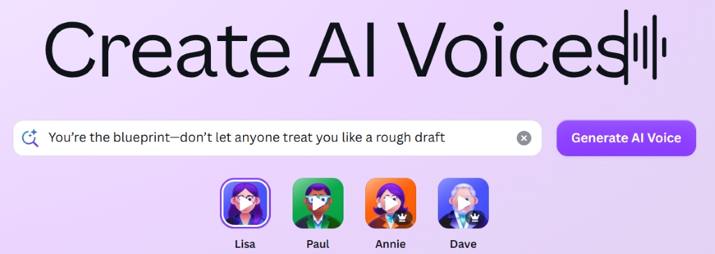 Screenshot of Canva's AI voice feature.