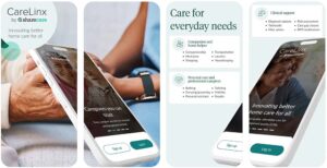 Screenshots advertising the benefits of the Carelinx caregiver app
