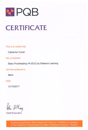 Catherine Turner's PQB certificate