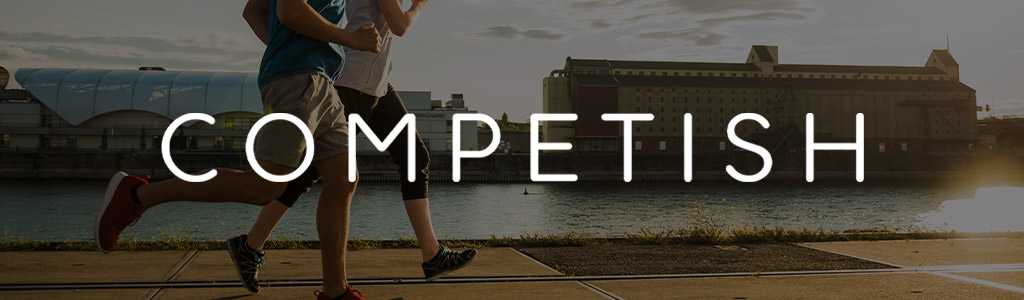 Competish logo against a background showing someone exercising.