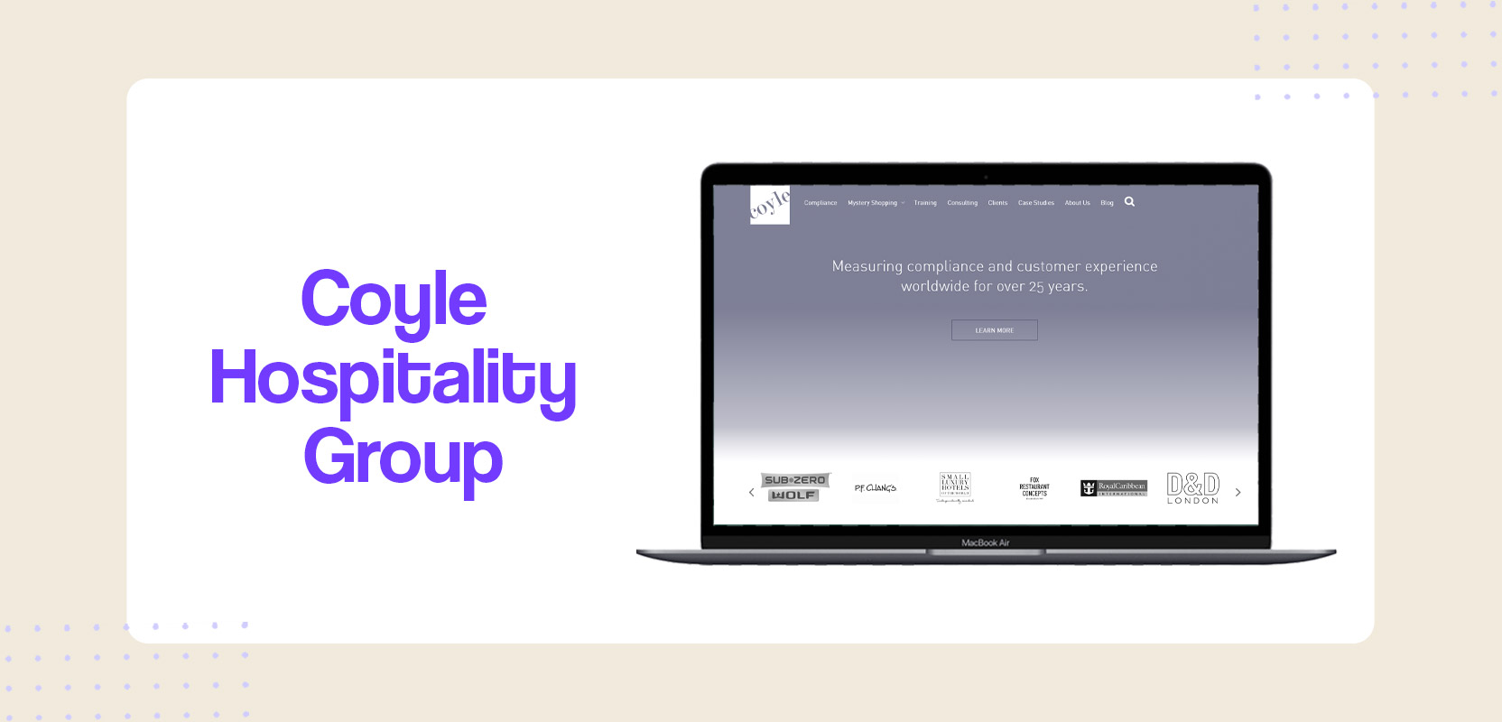 Laptop screen showing the Coyle Hospitality Group website