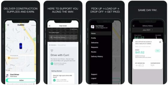 Screenshots of the Curri app