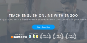 Engoo signup page for online teachers showing the company's awards and benefits of teaching with Engoo