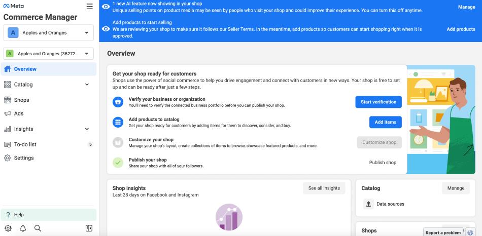 Screenshot of Facebook’s Commerce Manager.