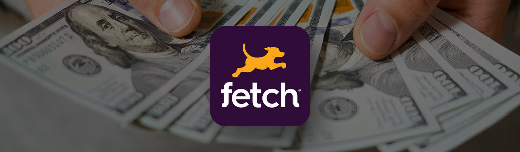 Fetch logo against the background of someone fanning out cash