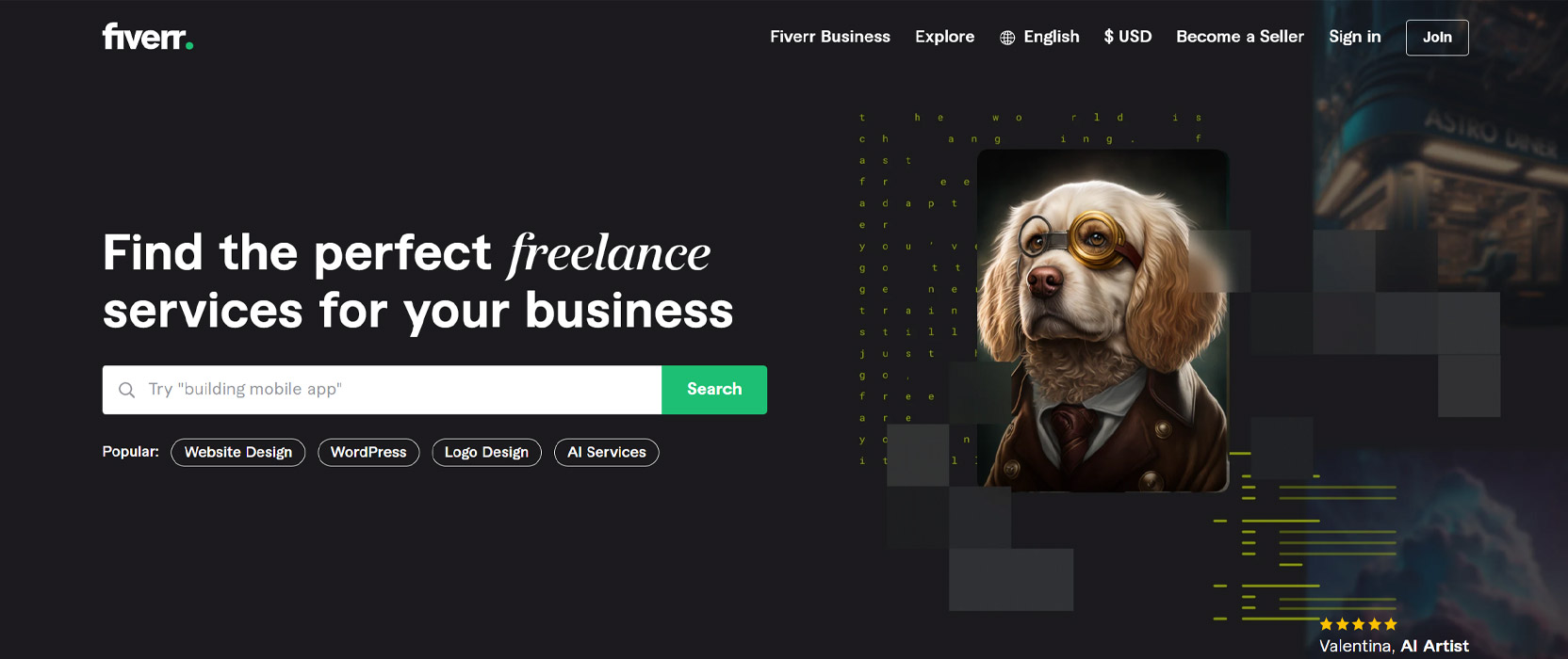 Screenshot of the Fiverr home page