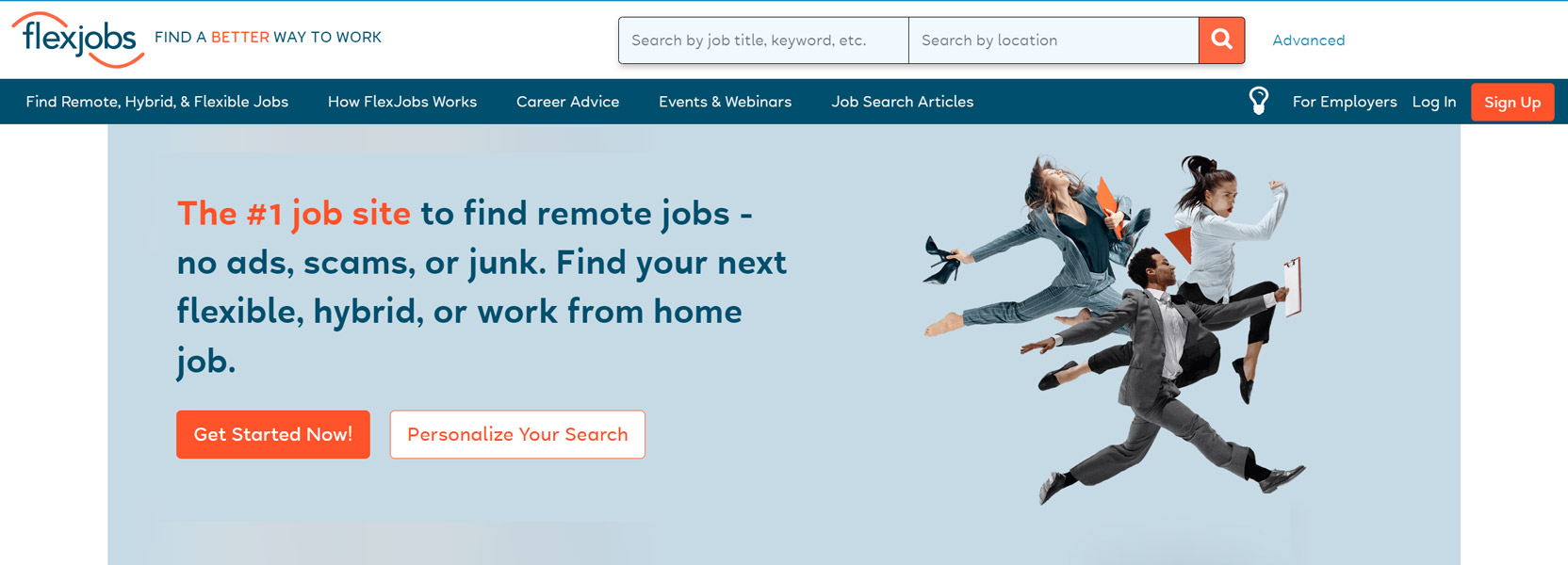 Screenshot of the FlexJobs home page