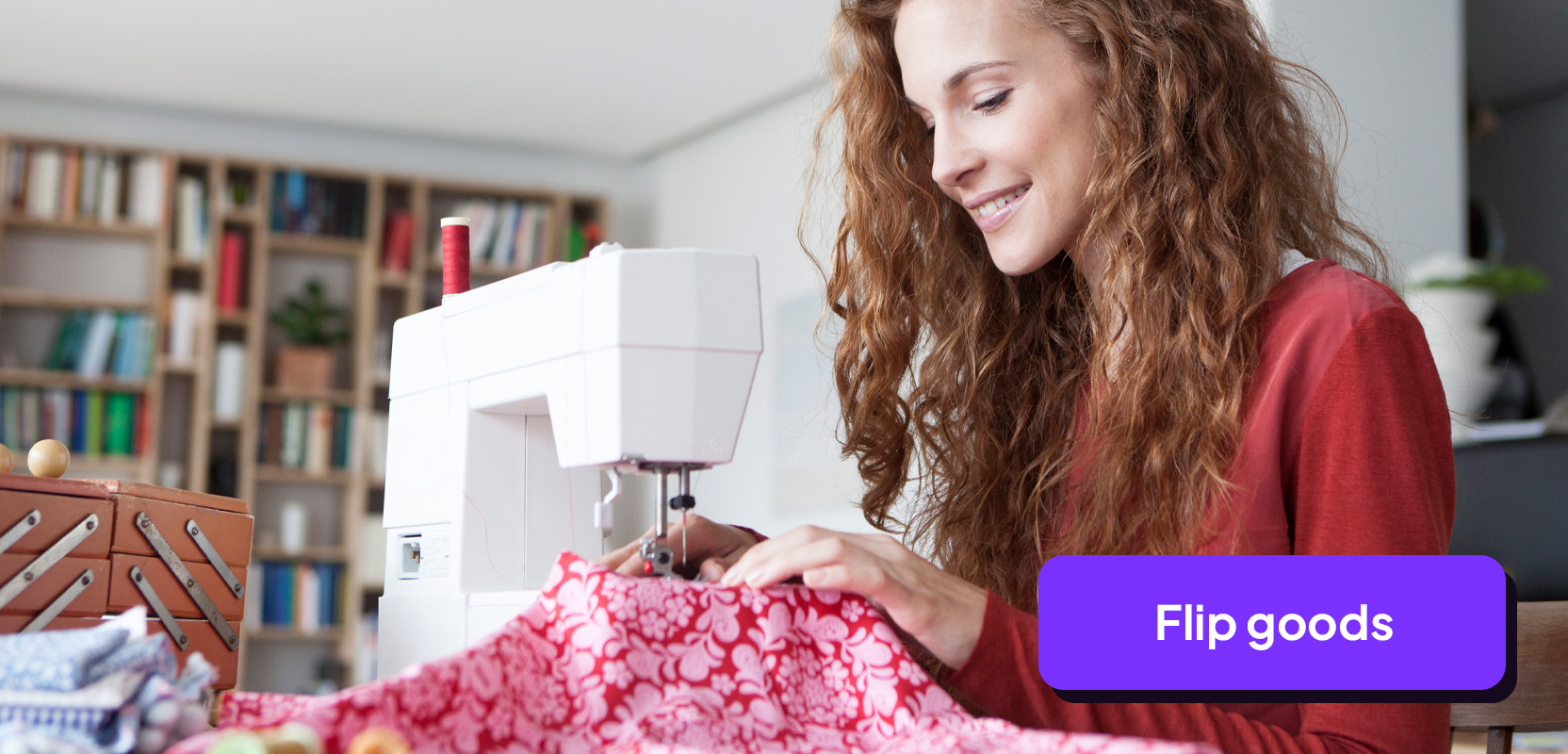 Teenage girl sewing a piece of clothing to flip online 
