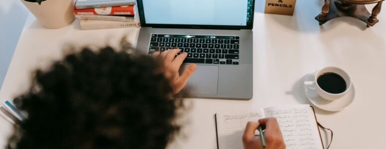 Freelance writer finishing up work project they booked on Upwork.
