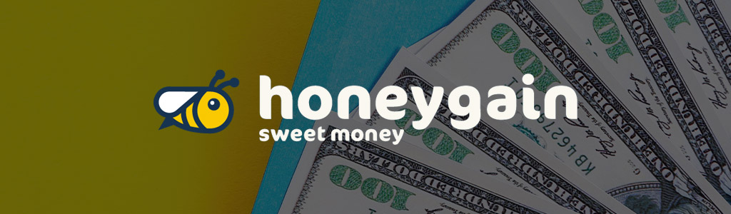 Honeygain logo against a background of fanned out cash
