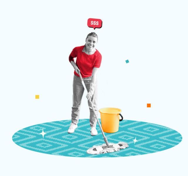 Professional house cleaner making money by mopping floors.