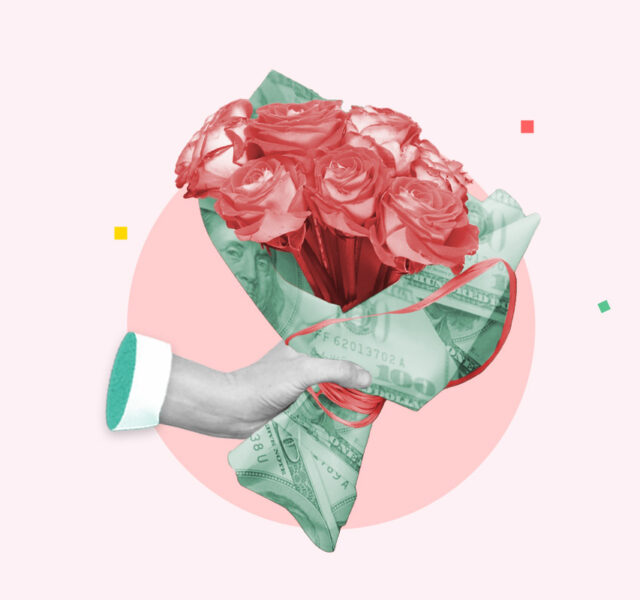 Roses in a bouquet made of money representing how finances can affect your relationship